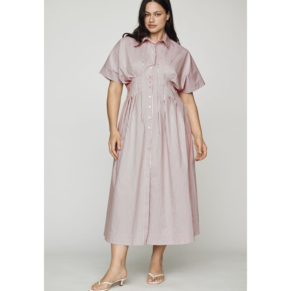 Anthropologie Pink Gingham Shirt Dress Exquise Plus Size 1X White Button Up